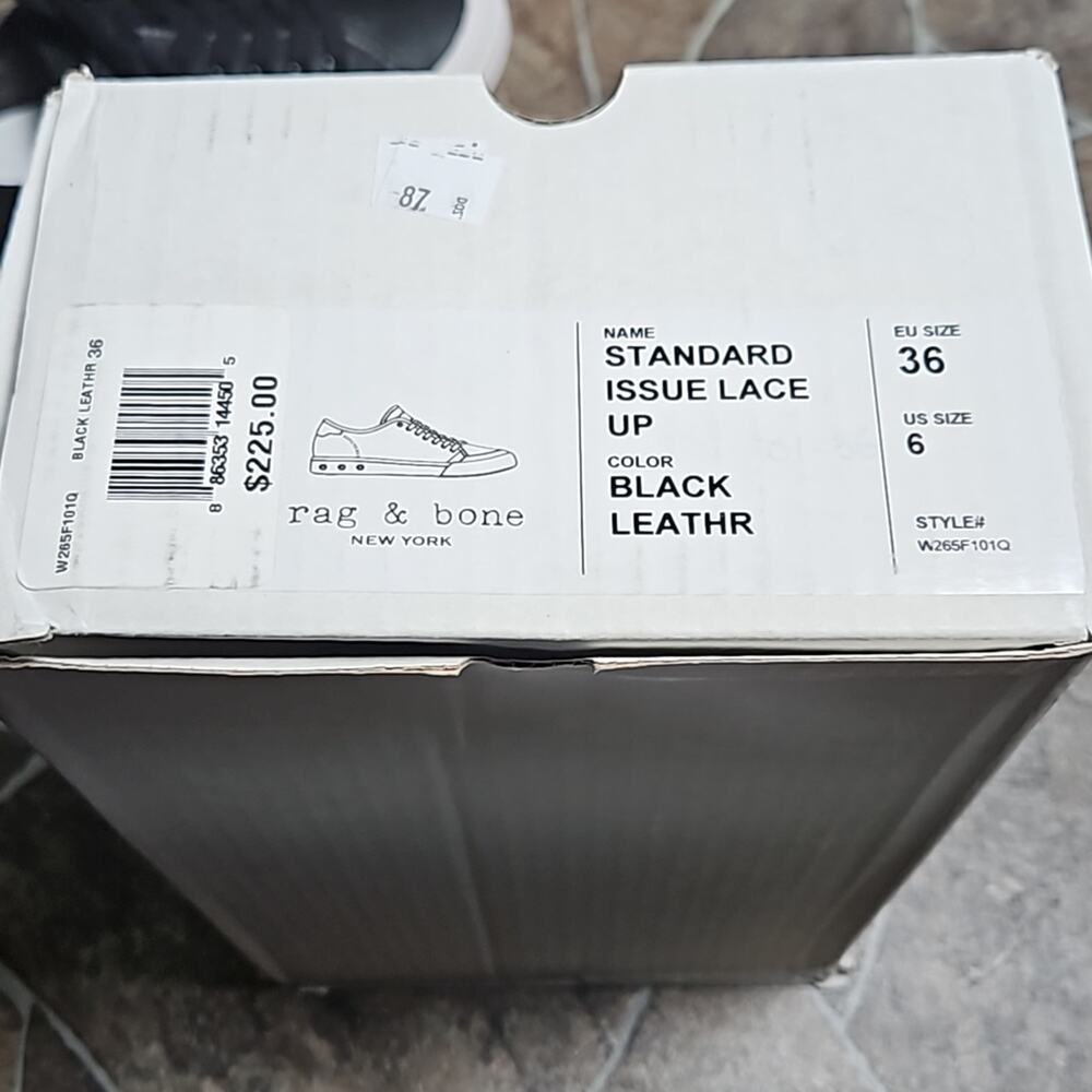 New in Box Rag & Bone Standard Issue Lace Up Sneakers Sz 6 Black Leather - Picture 10 of 11